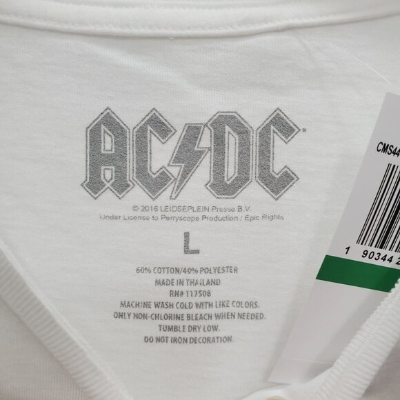 AC/DC Women's White Angus Bust '76 Tour Graphic Band Tee NWT Size L - Picture 3 of 4